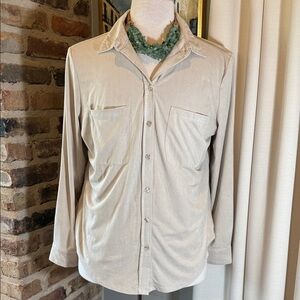 Grace the perfect fit Suede Beige Button-Up Shirt